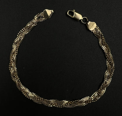 7.25” 14K Hollow Yellow Gold Diamond Cut Braided Curb + Bead Bracelet 4.31g 5MM