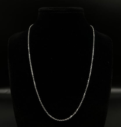 16-18” Adjustable 14K Semi-Solid White Gold Cable Chain | 2.66g | 1.4MM Lobster
