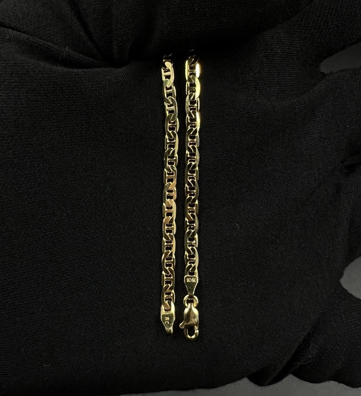 7” 10K Semi-Solid Yellow Gold Diamond Cut Anchor/Mariner Bracelet 3.21g | 3.2mm