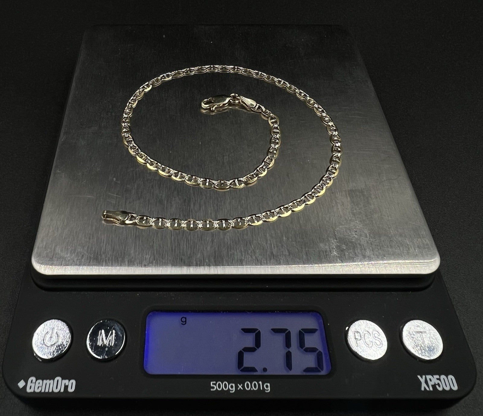 10.75” 14K Hollow Yellow Gold Diamond Cut Anchor/Mariner Anklet | 2.75g | 3.1MM
