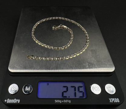 10.75” 14K Hollow Yellow Gold Diamond Cut Anchor/Mariner Anklet | 2.75g | 3.1MM