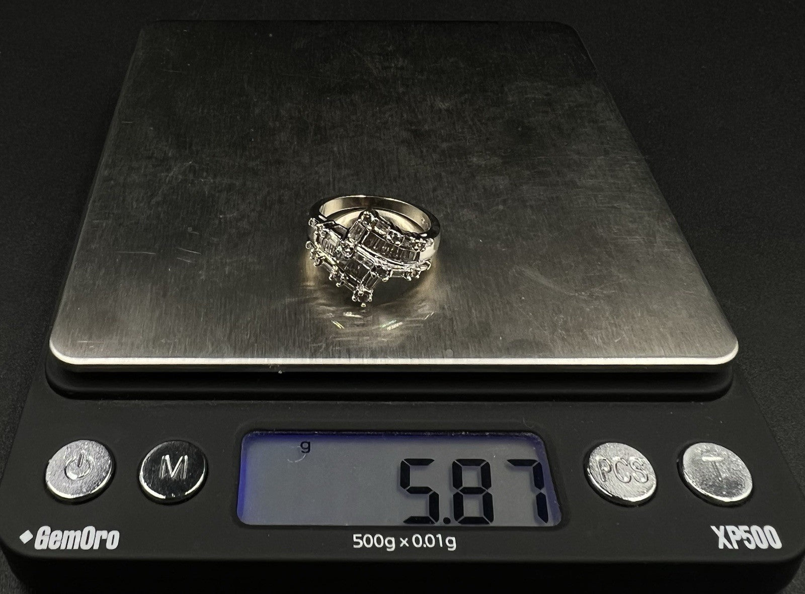 14K Solid White Gold Natural Diamond Baguette Round Cluster Ring Size 7.25 5.87g