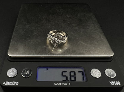 14K Solid White Gold Natural Diamond Baguette Round Cluster Ring Size 7.25 5.87g