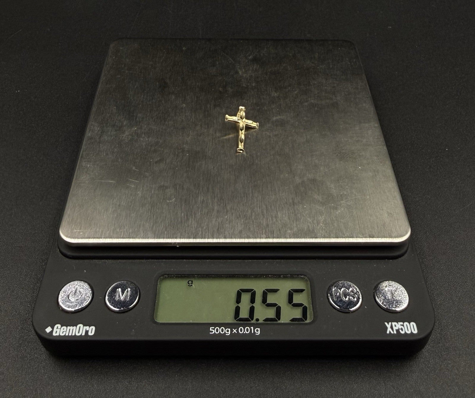 .46” 14K Solid Yellow Gold Diamond-Cut Cross Pendant | .55g | 2mm x 3.5mm Bail