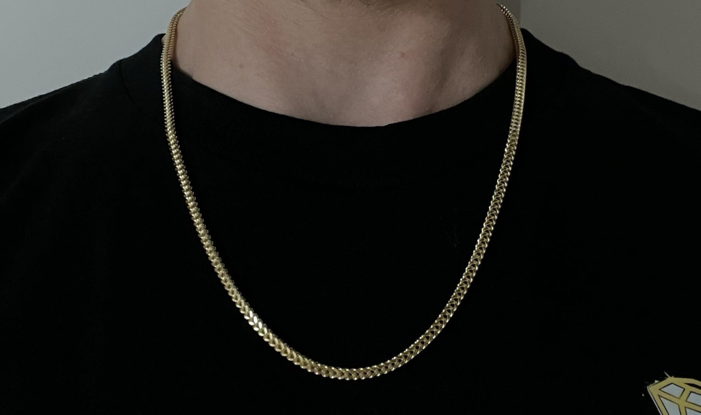22” 10K Hollow Yellow Gold Diamond Cut Franco Box Chain | 10.46g | 3.2mm Lobster