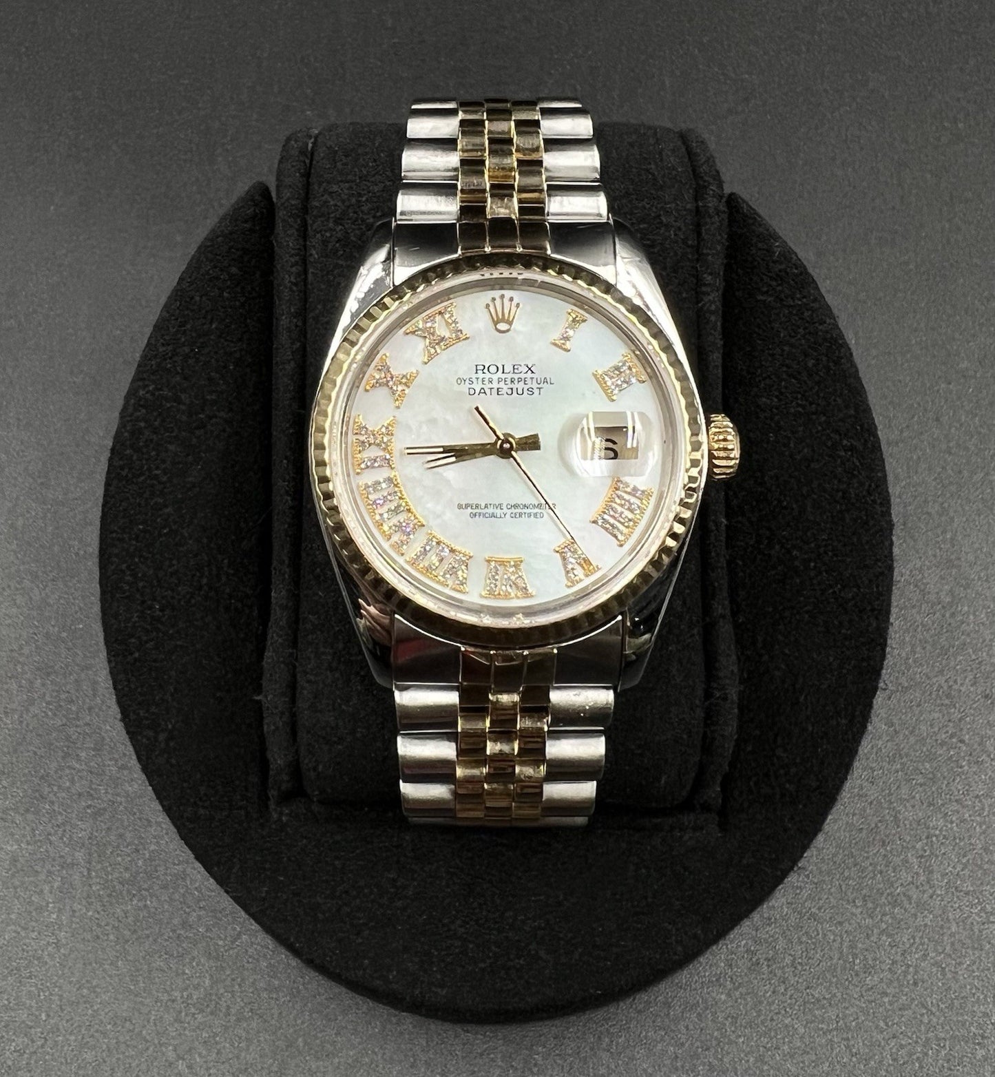 Rolex Datejust 16013 36mm Two Tone Jubilee MOP Diamond Roman Dial Quickset Watch