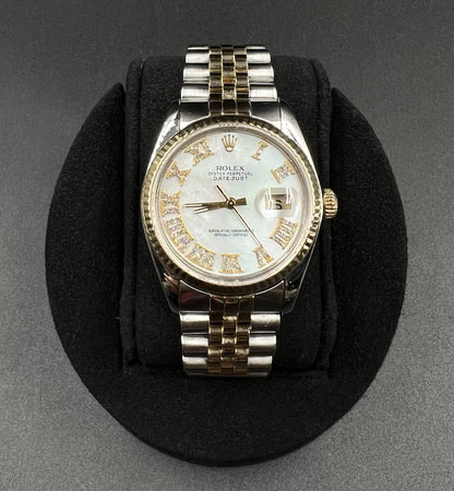 Rolex Datejust 16013 36mm Two Tone Jubilee MOP Diamond Roman Dial Quickset Watch