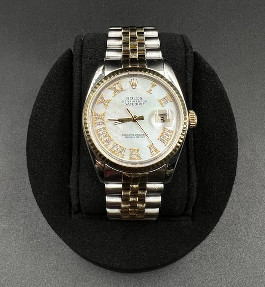 Rolex Datejust 16013 36mm Two Tone Jubilee MOP Diamond Roman Dial Quickset Watch
