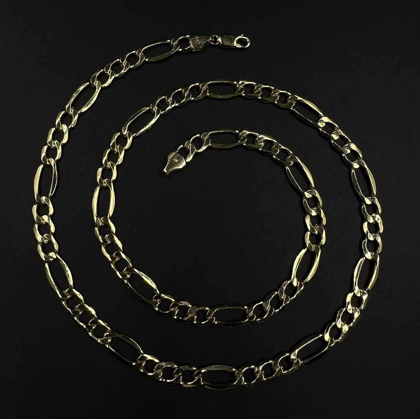 22” 14k Hollow Yellow Gold Diamond Cut Figaro Chain 10.74g | 7mm | Italy Lobster
