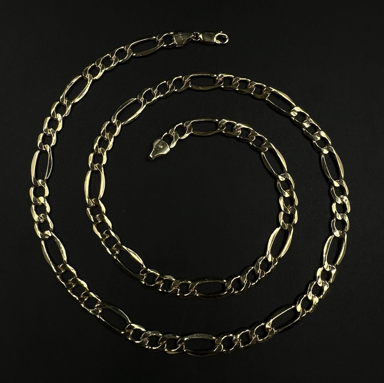 22” 14k Hollow Yellow Gold Diamond Cut Figaro Chain 10.74g | 7mm | Italy Lobster