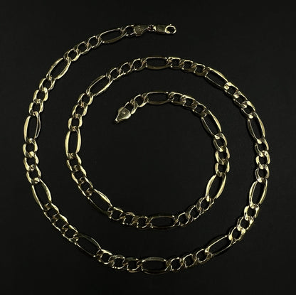 22” 14k Hollow Yellow Gold Diamond Cut Figaro Chain 10.74g | 7mm | Italy Lobster