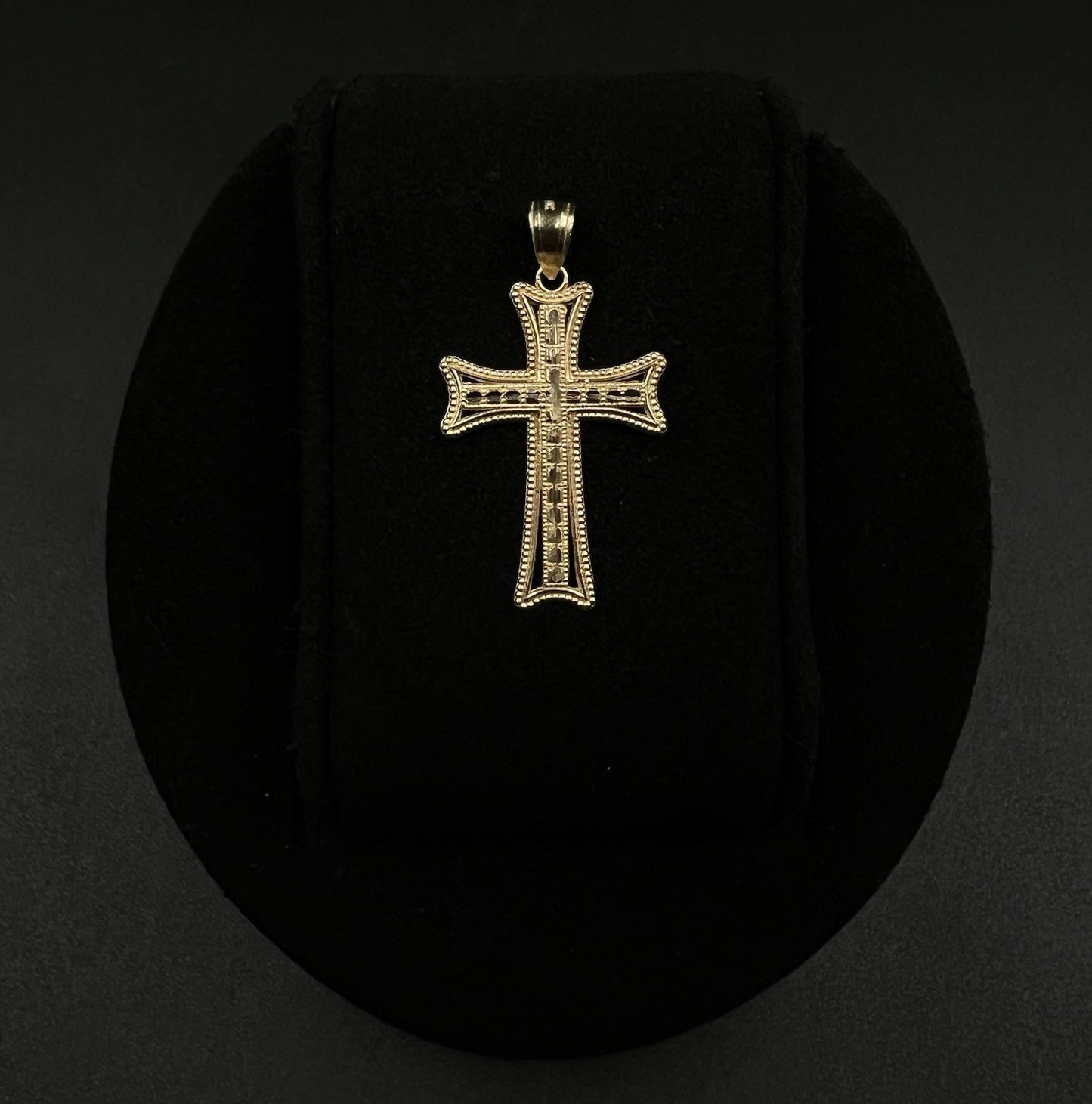 .73” x 1.32” 10K Semi-Solid Yellow Gold Diamond Cut Cross Pendant | 1.37g | 4MM