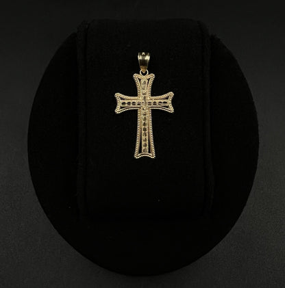 .73” x 1.32” 10K Semi-Solid Yellow Gold Diamond Cut Cross Pendant | 1.37g | 4MM