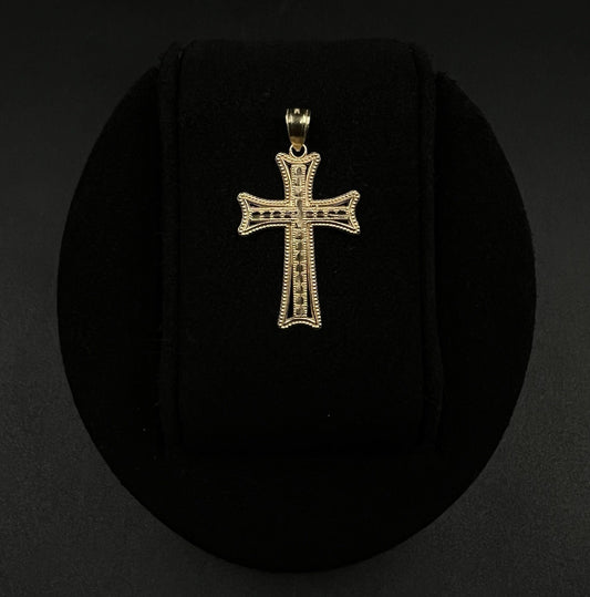 .73” x 1.32” 10K Semi-Solid Yellow Gold Diamond Cut Cross Pendant | 1.37g | 4MM