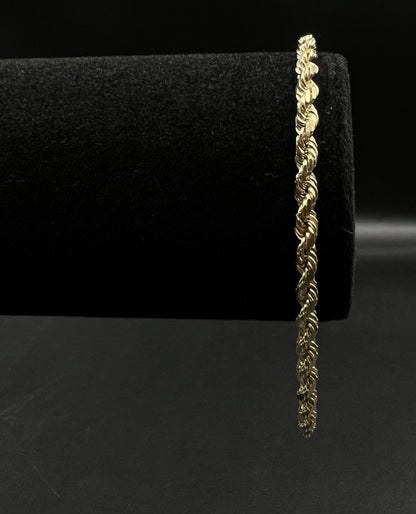 8” 10K Semi-Solid Yellow Gold Diamond Cut Rope Bracelet | 9.16g | 3.8MM Lobster