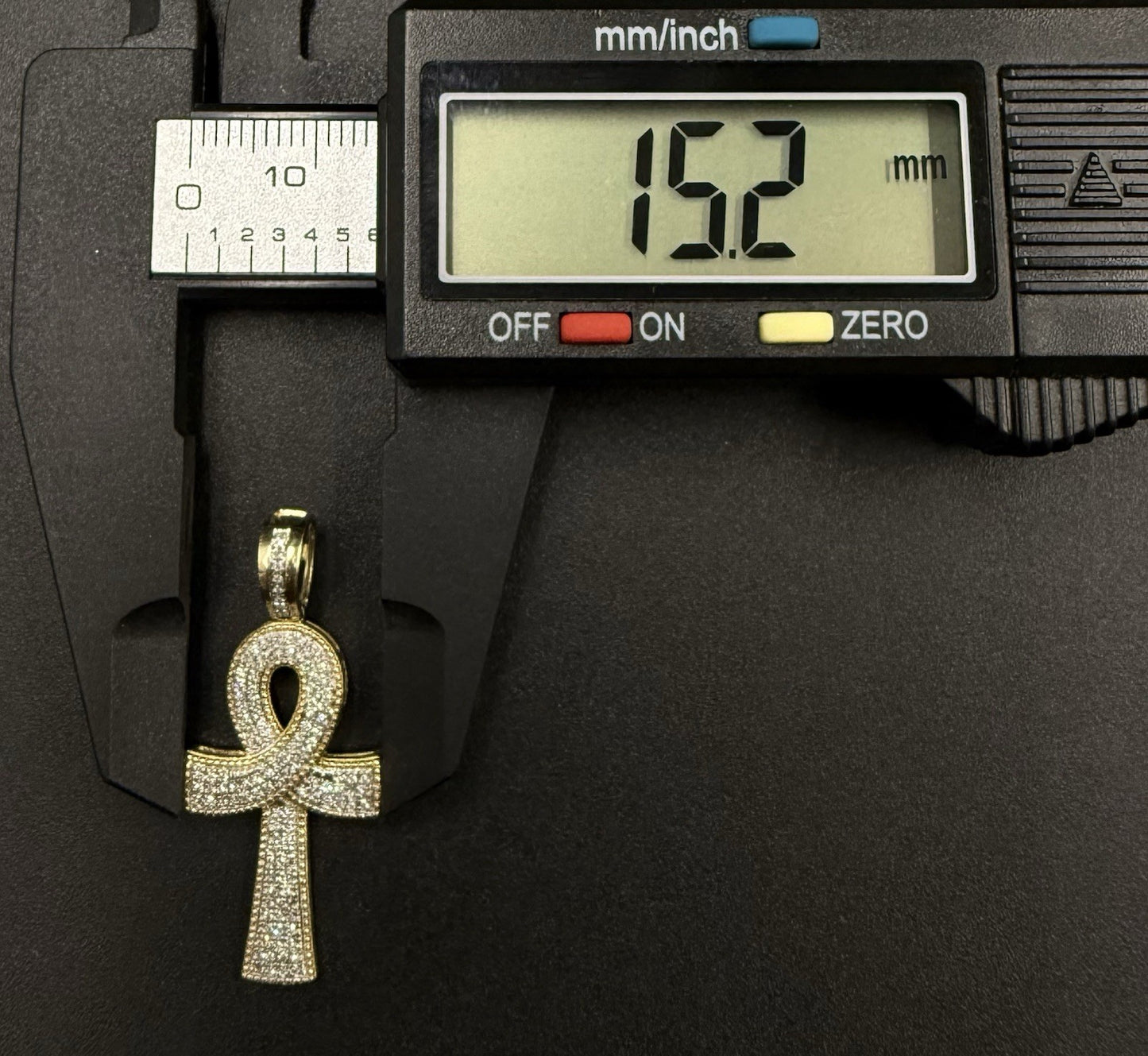 .6” x 1.4” 10k Semi Solid Yellow Gold Natural Diamond Ankh Pendant | 3.34g |