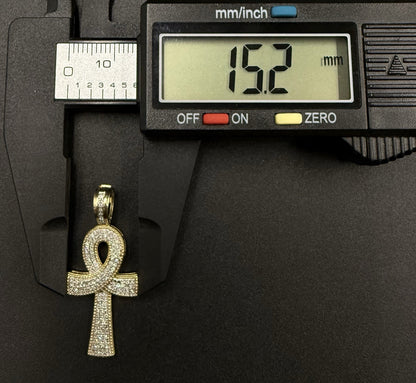 .6” x 1.4” 10k Semi Solid Yellow Gold Natural Diamond Ankh Pendant | 3.34g |