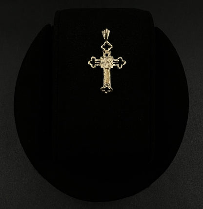 .6” x 1.05” 14K Solid Yellow Gold Diamond Cut Crucifix Pendant 1.08g 2.8mm Bail