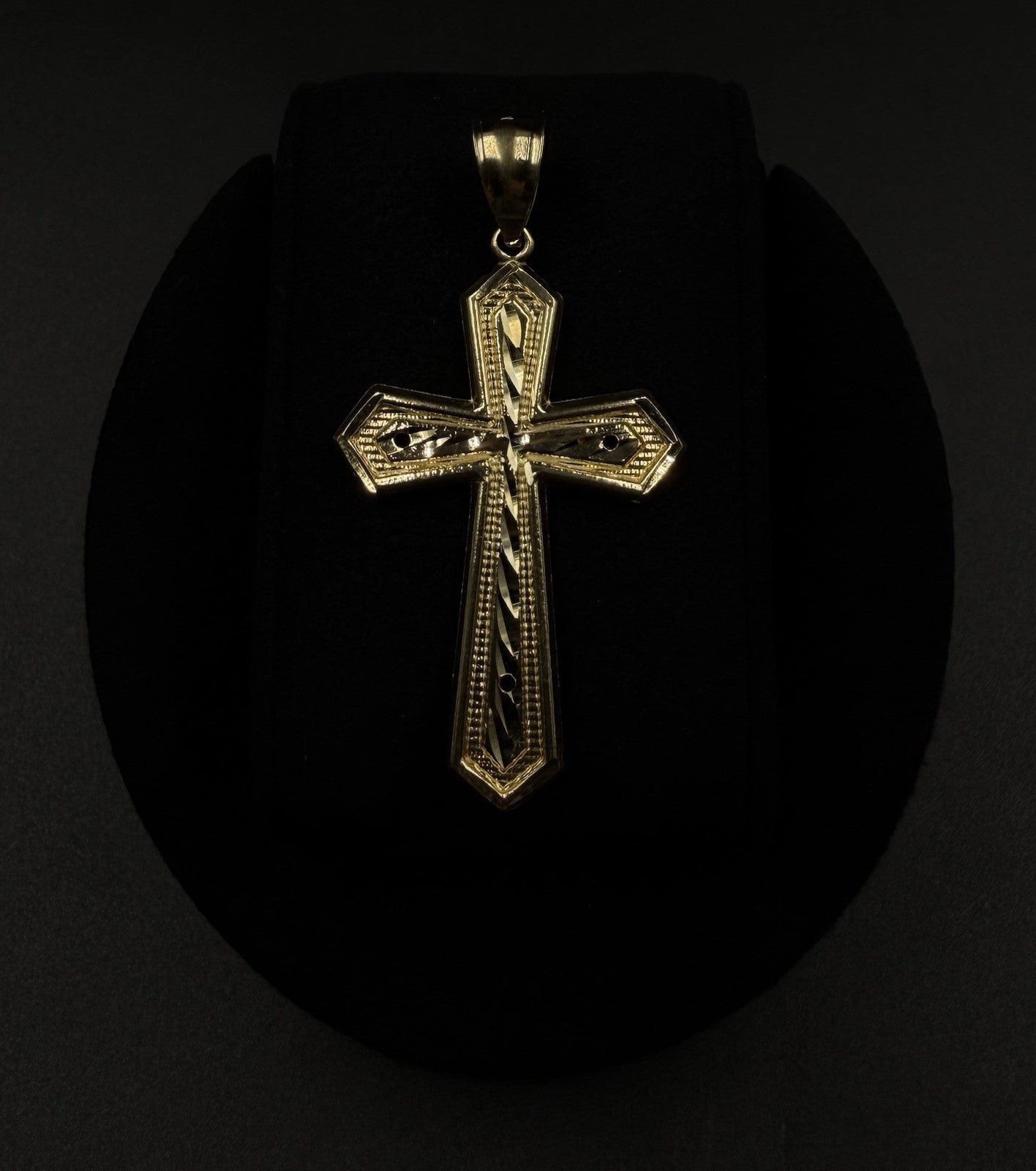 1.13” 10k Semi Solid Yellow Gold Diamond-Cut Cross Pendant | 4.43g | 7mm Bail |