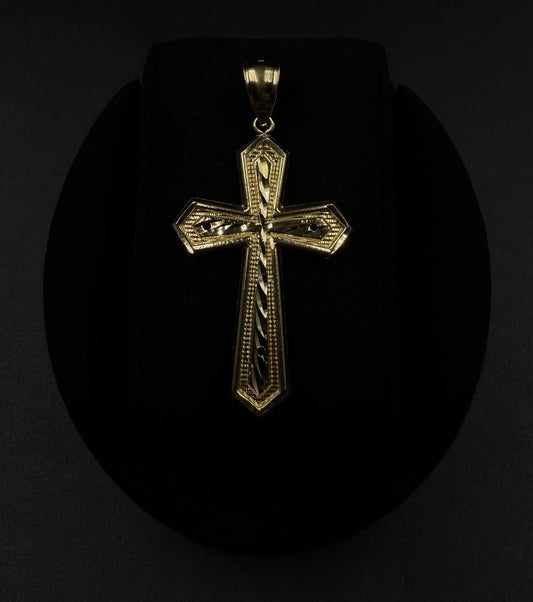1.13” 10k Semi Solid Yellow Gold Diamond-Cut Cross Pendant | 4.43g | 7mm Bail |