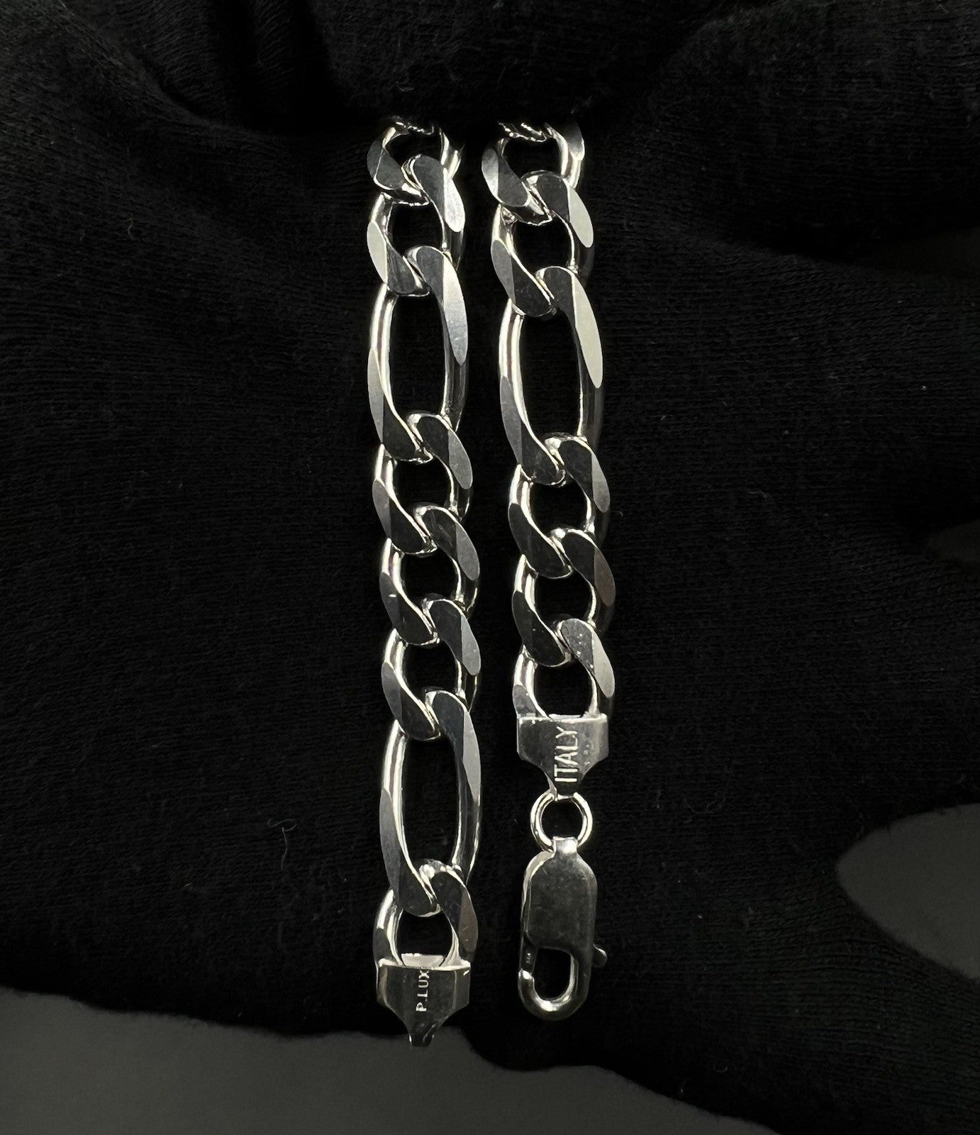 9” 925 Solid Sterling Silver Diamond Cut Figaro Bracelet 25.07g | 9.2mm | Italy