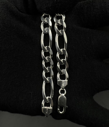 9” 925 Solid Sterling Silver Diamond Cut Figaro Bracelet 25.07g | 9.2mm | Italy