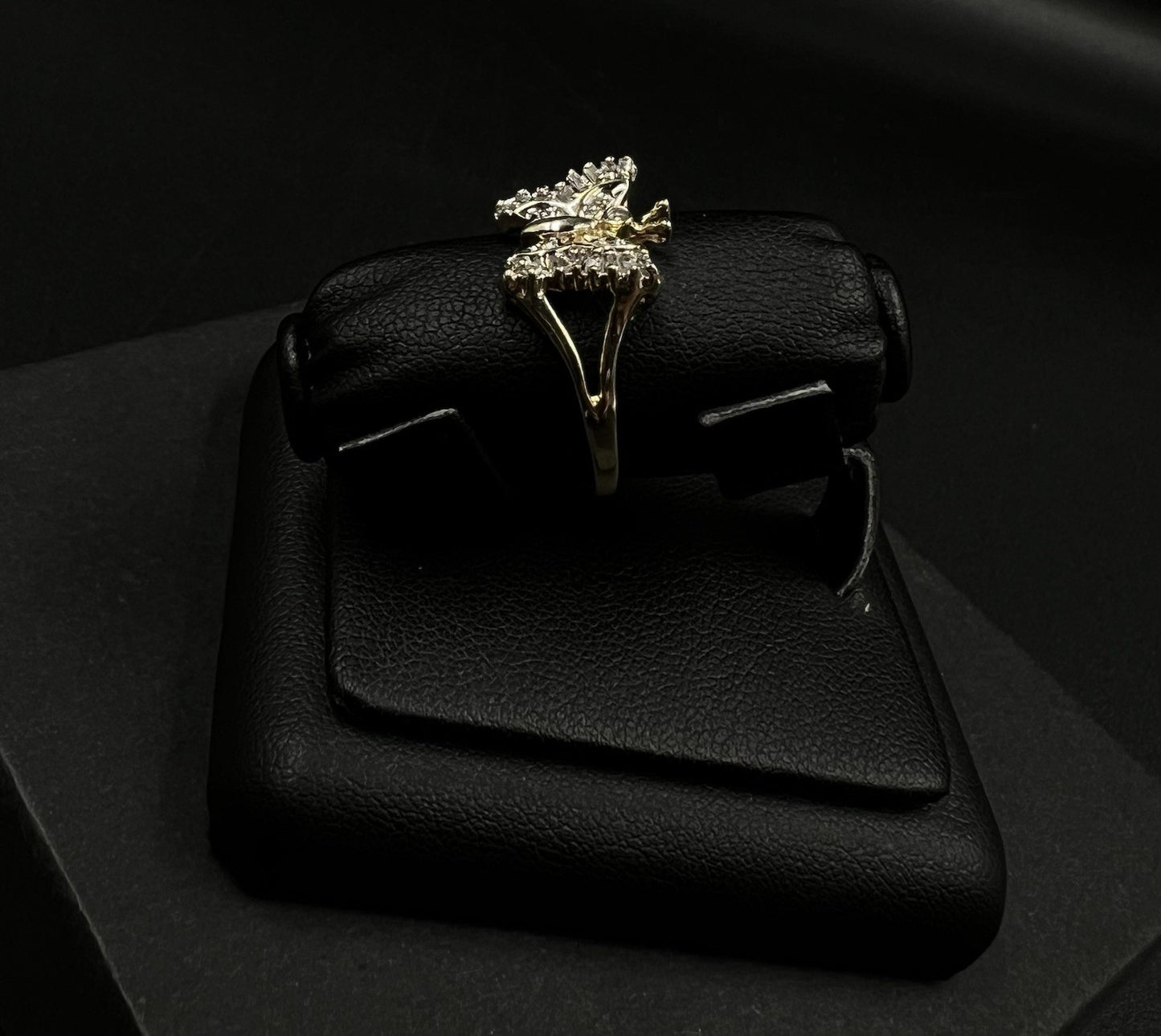 10K Solid Yellow Gold Natural Diamond Baguette Butterfly Ring ~.2ct Size 9 2.79g
