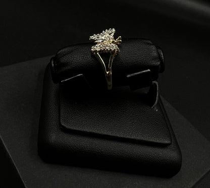 10K Solid Yellow Gold Natural Diamond Baguette Butterfly Ring ~.2ct Size 9 2.79g