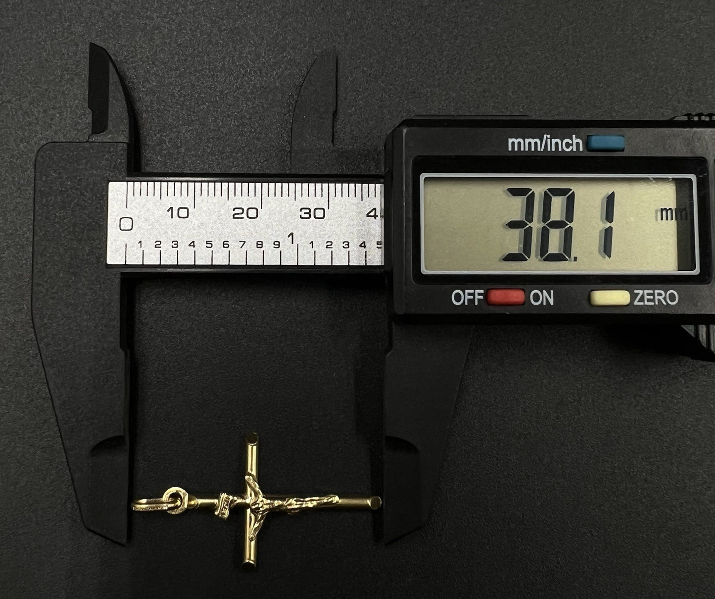 .8” x 1.5” 14K Hollow Yellow Gold Crucifix Pendant 1.71g 2.6 x 5.6mm Bail Italy