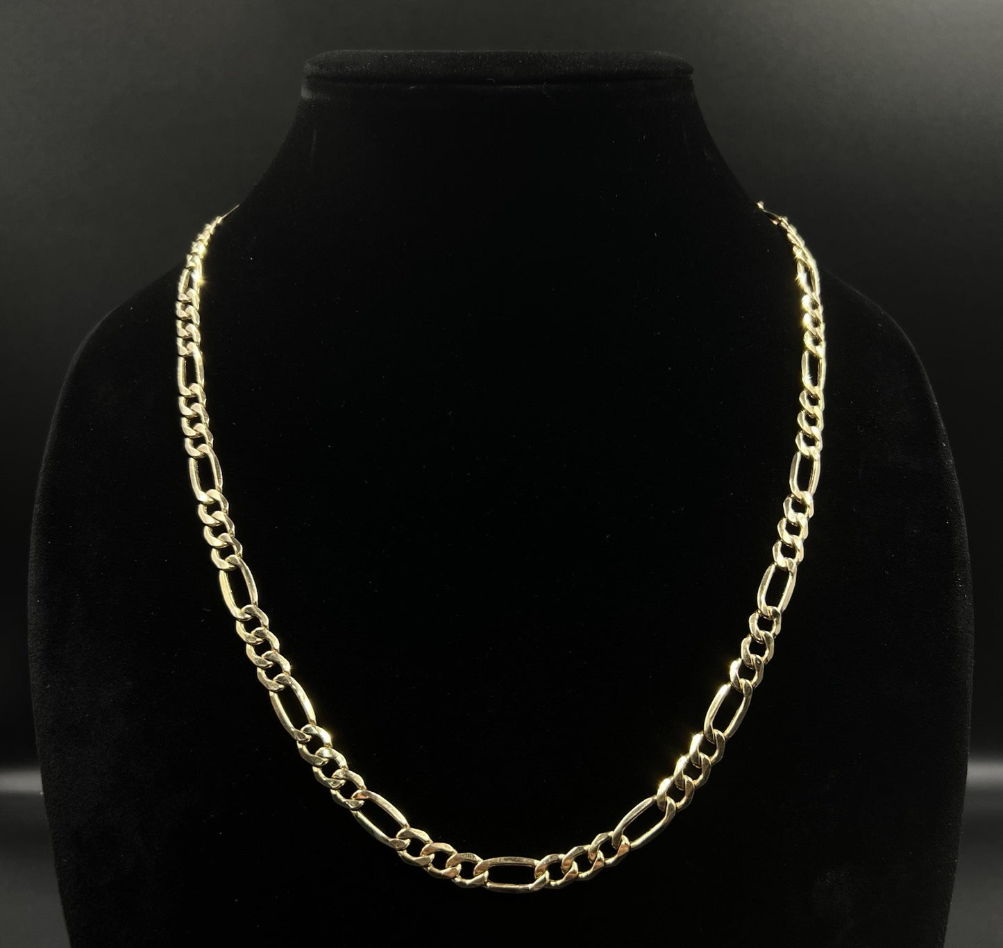22.5” 10K Semi-Solid Yellow Gold Diamond Cut Figaro Chain | 15.26g | 6.8MM Italy