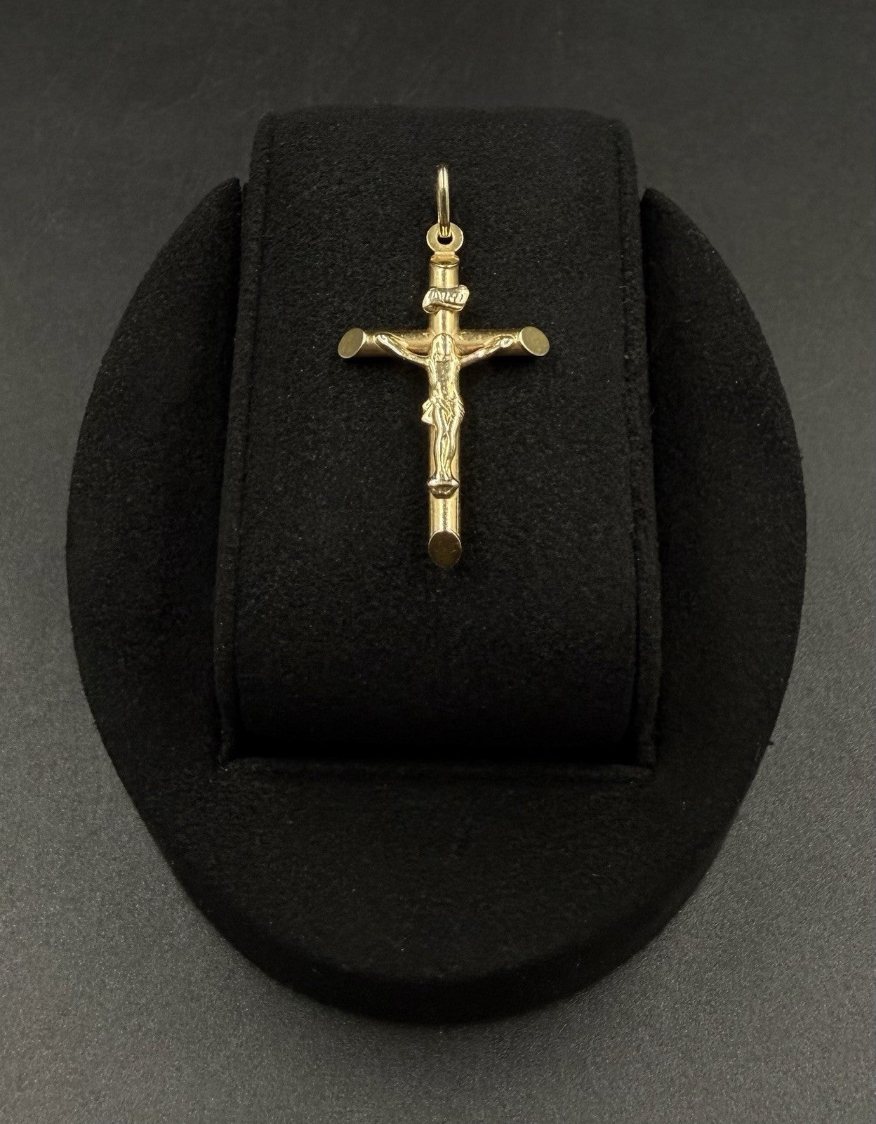 .83” x 1.6” 14k Hollow Yellow Gold Crucifix Pendant | 1.86g | 3.2mm x 6mm Bail