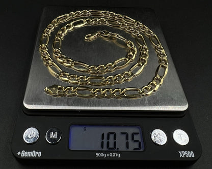 22” 14k Hollow Yellow Gold Diamond Cut Figaro Chain 10.74g | 7mm | Italy Lobster