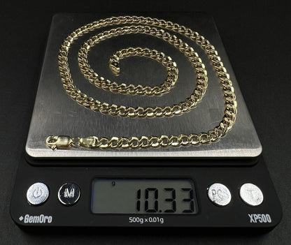 22” 10K Hollow Yellow Gold Diamond Cut Cuban Chain | 10.3g | 5.2MM | Lobster |