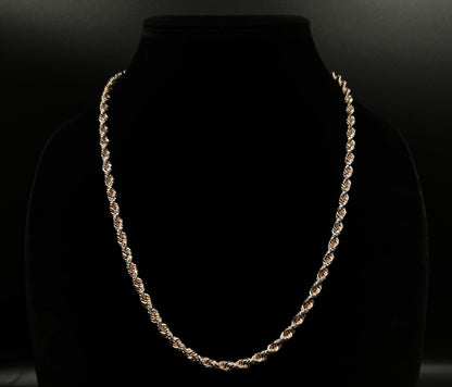 22” 14K Solid Rose Gold Two-Tone Diamond Cut Rope Chain 44.22g | 4.5mm | Lobster