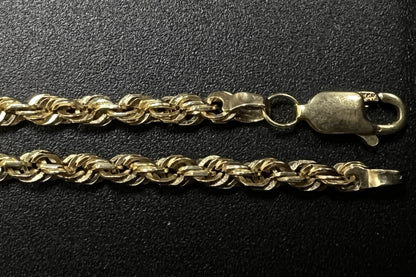 24.25” 14K Semi-Solid Yellow Gold Diamond Cut Rope Chain 12.76g | 2.8MM Bolivia