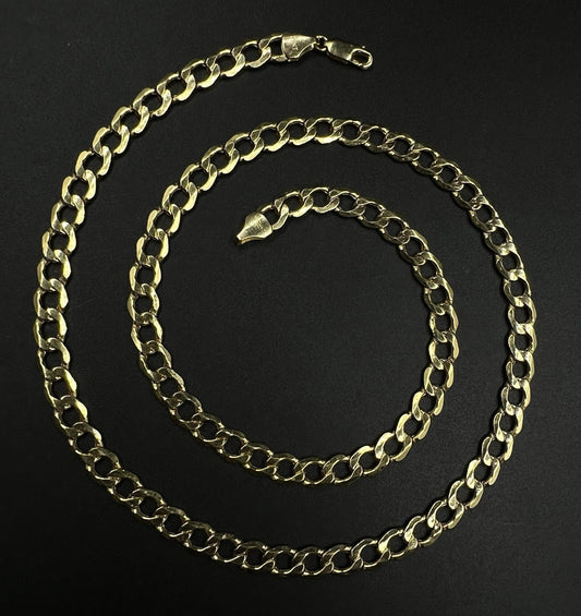 22” 10K Hollow Yellow Gold Diamond Cut Cuban Chain 9.96g | 6.7MM | Italy Lobster