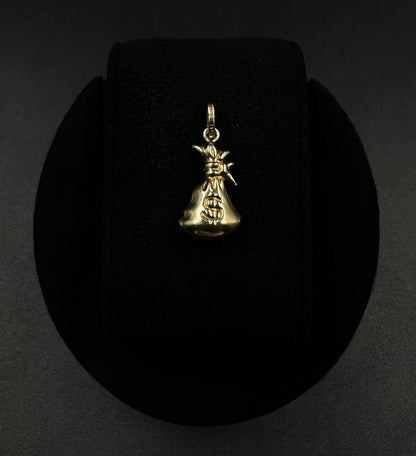 .46” x 1.05” 14K Hollow Yellow Gold Money Bag Pendant | 1.48g | 3.2 x 5.5mm Bail