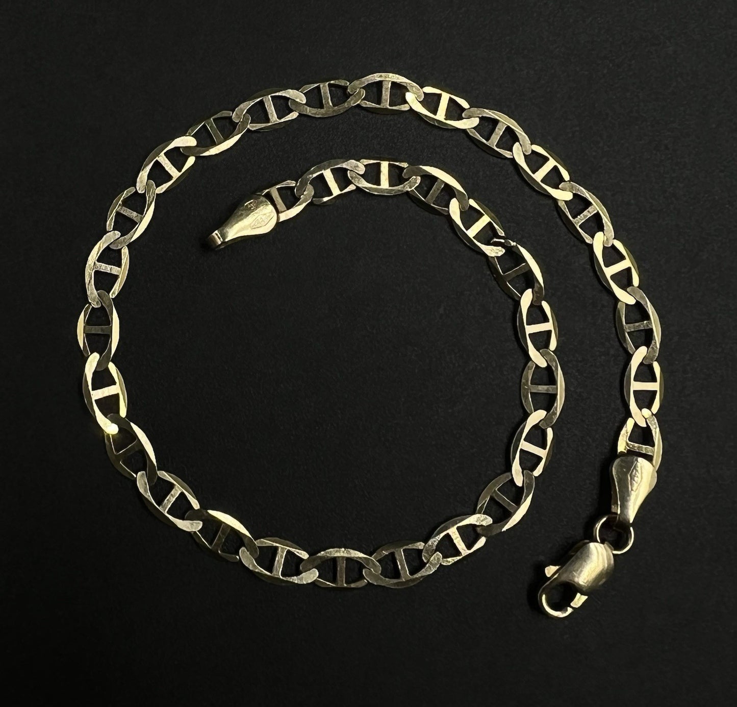 9” 10K Semi-Solid Yellow Gold Diamond Cut Anchor/Mariner Bracelet 3.66g | 4.2mm
