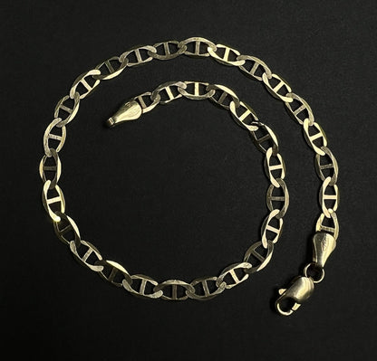 9” 10K Semi-Solid Yellow Gold Diamond Cut Anchor/Mariner Bracelet 3.66g | 4.2mm