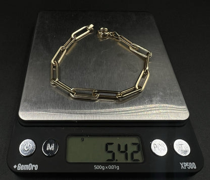 7.75” 14K Hollow Yellow Gold Paper Clip Bracelet | 5.42g | 5.8mm | Lobster Clasp