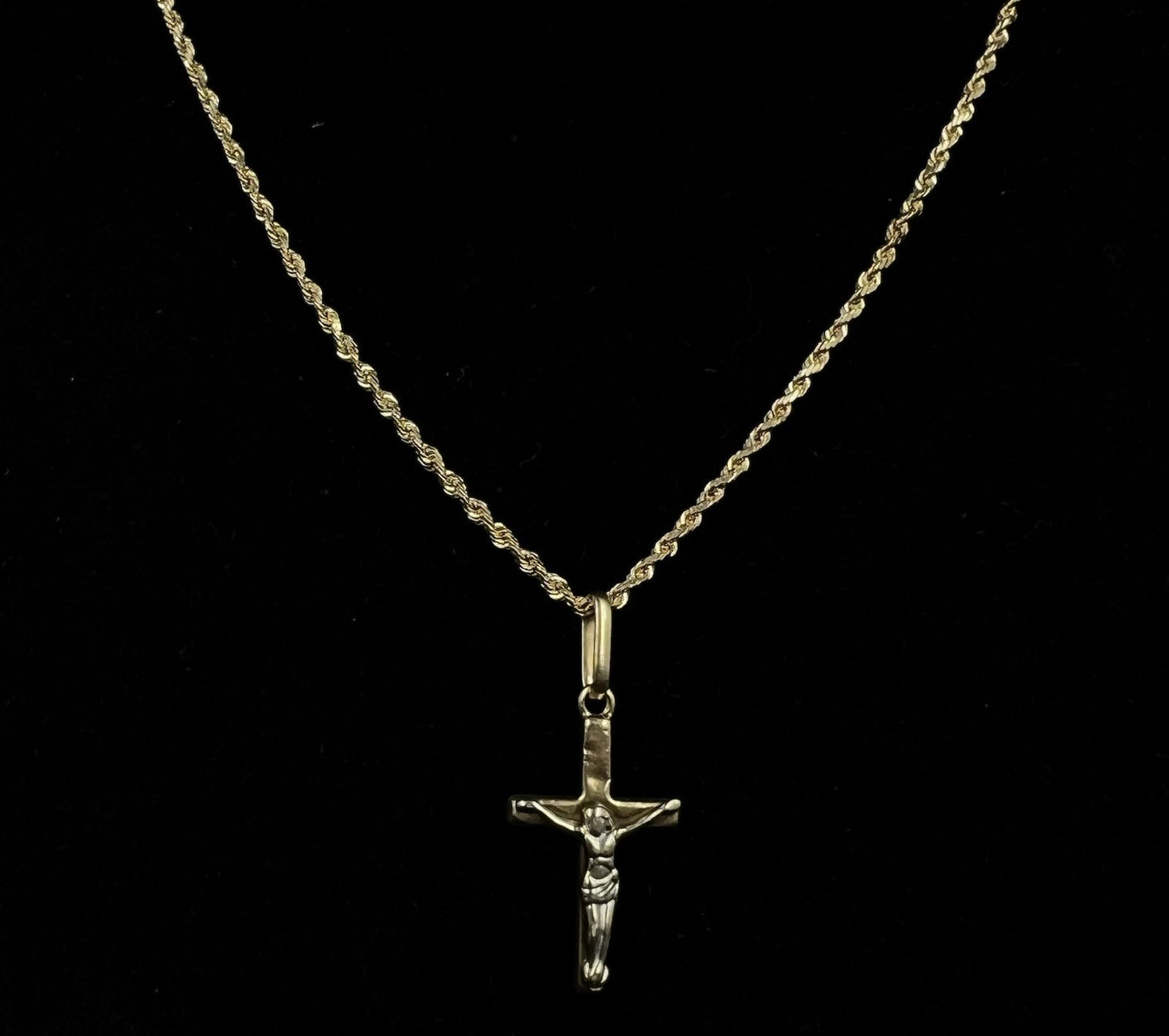 1.12” x .5” 14K Semi-Solid Two-Tone Gold Cross Pendant | .75g | 2.3MM Bail |