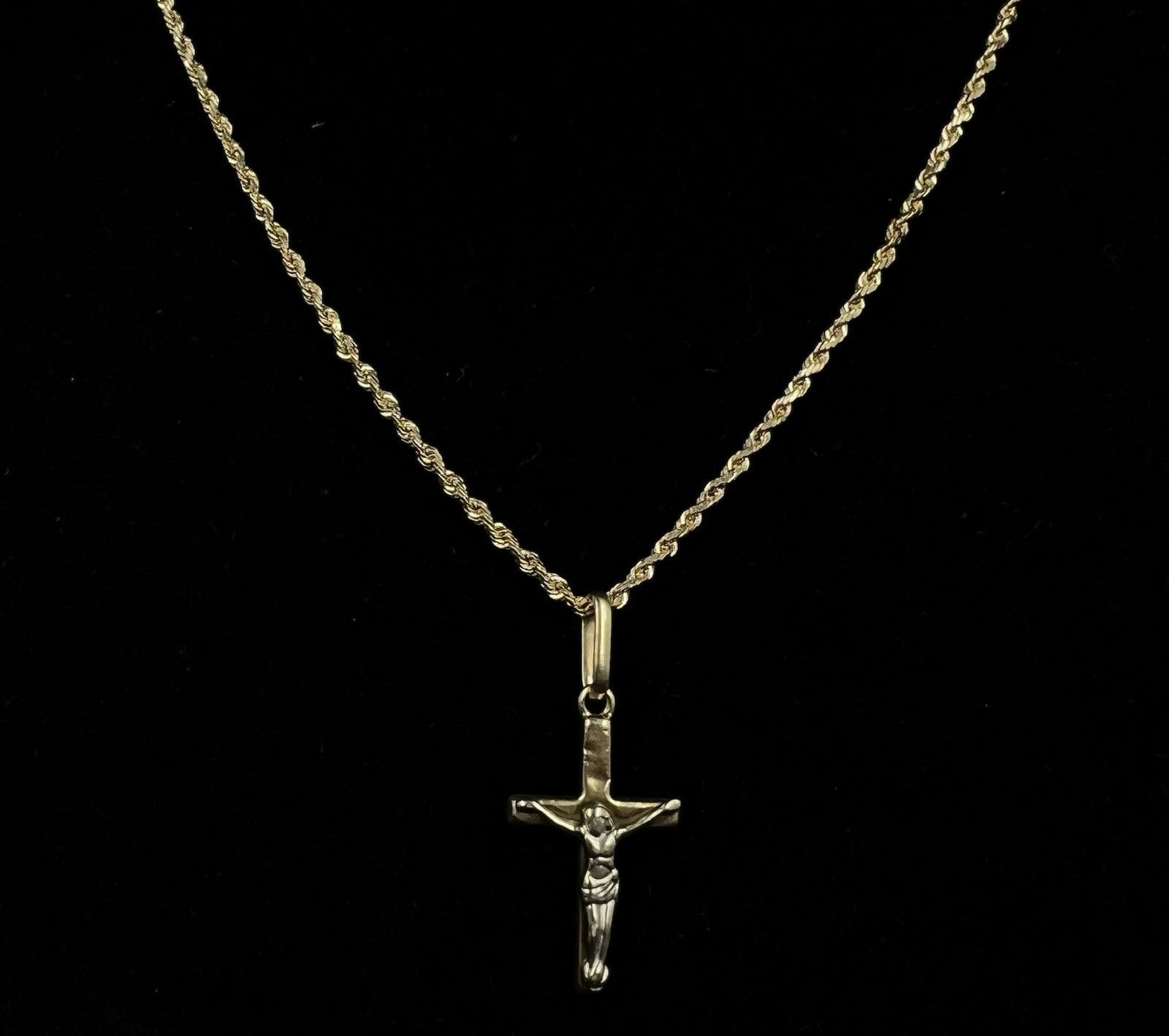 1.12” x .5” 14K Semi-Solid Two-Tone Gold Cross Pendant | .75g | 2.3MM Bail |
