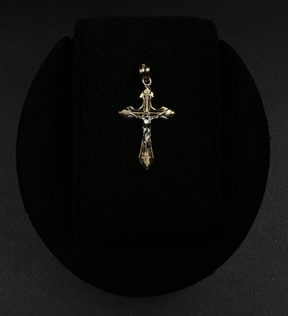 .61” x 1.17” 14K Solid Two-Tone Gold Crucifix Pendant | .91g | 3.5mm Bail |