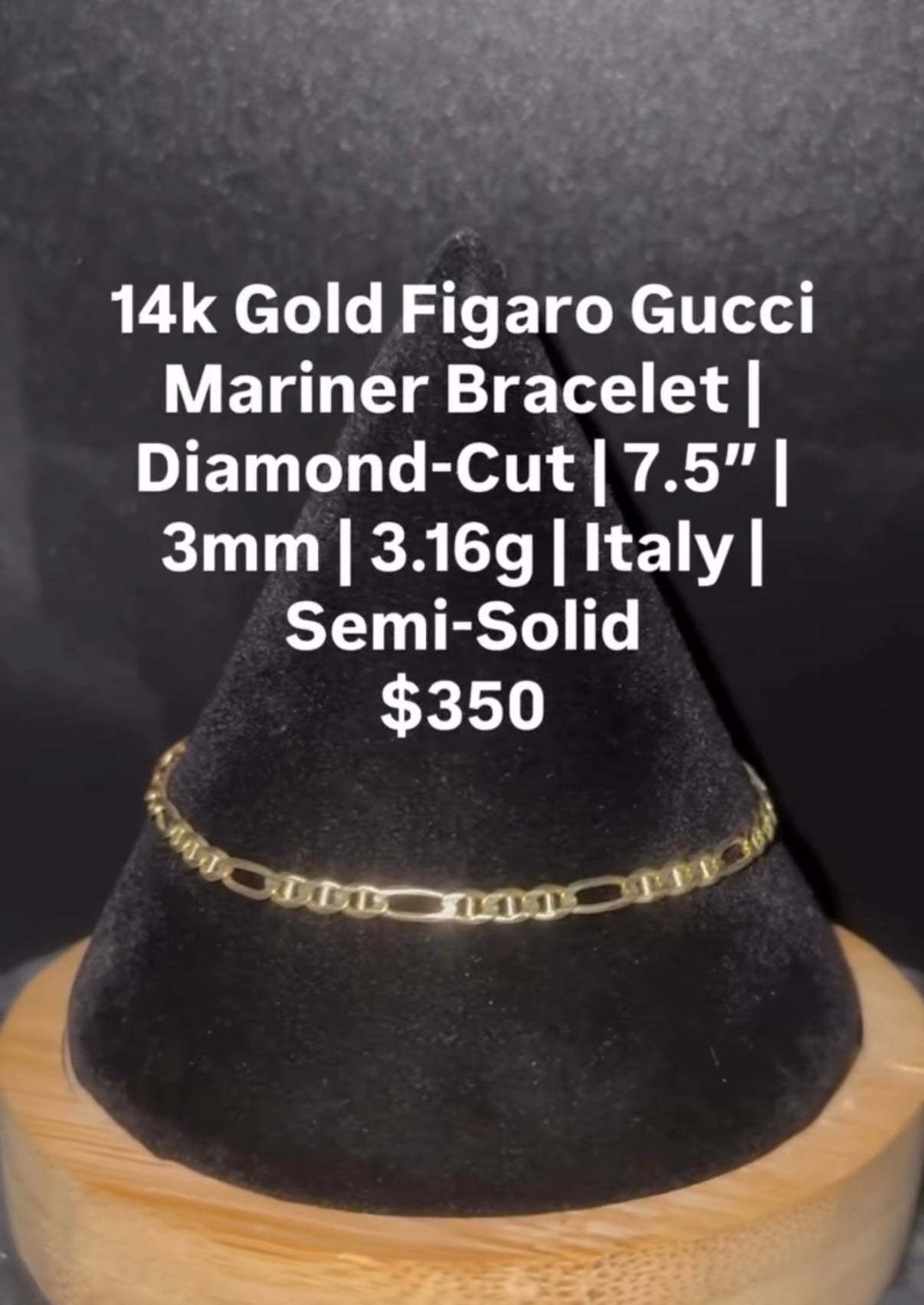 7.5” 14k Gold Figaro Gucci Mariner Bracelet 3.16g