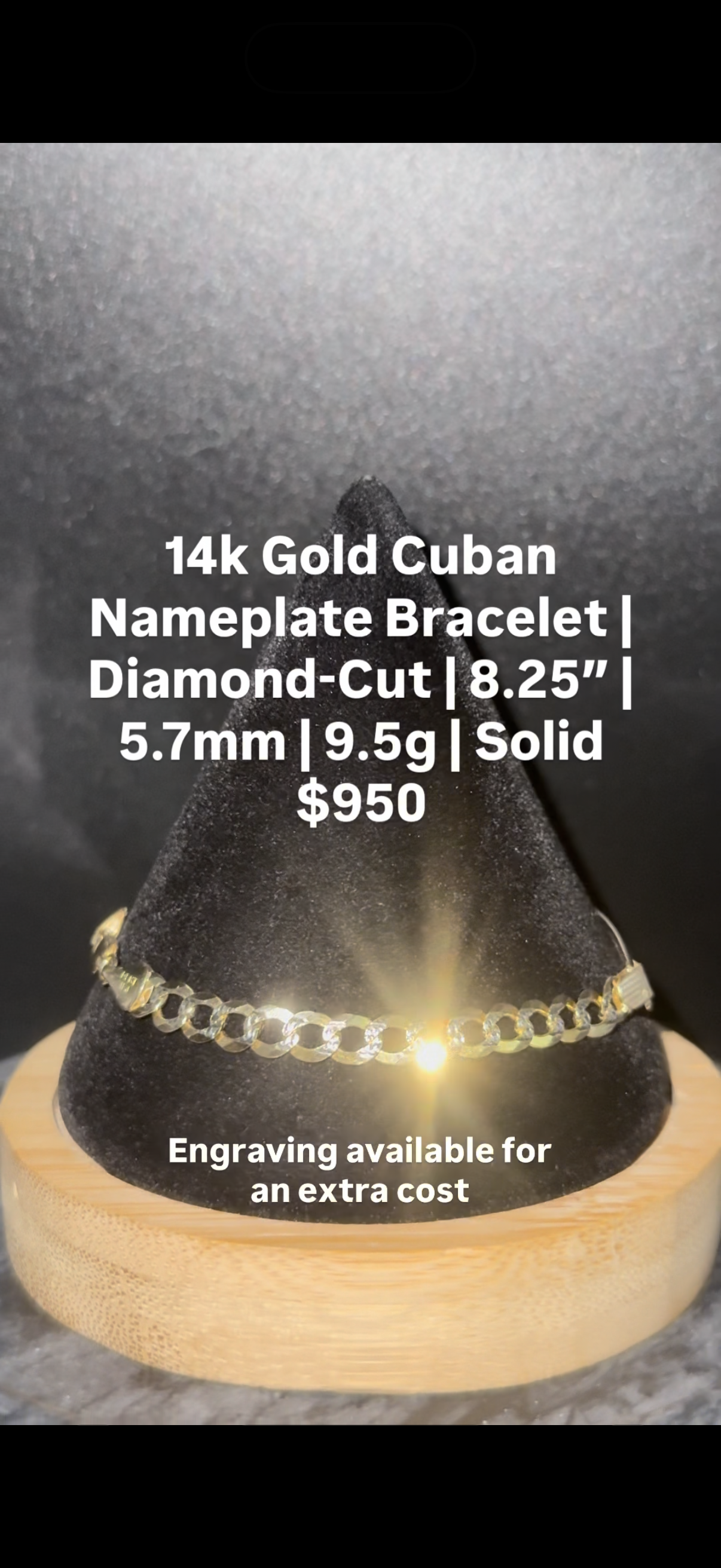 14k Gold 8.25” Cuban Nameplate Bracelet